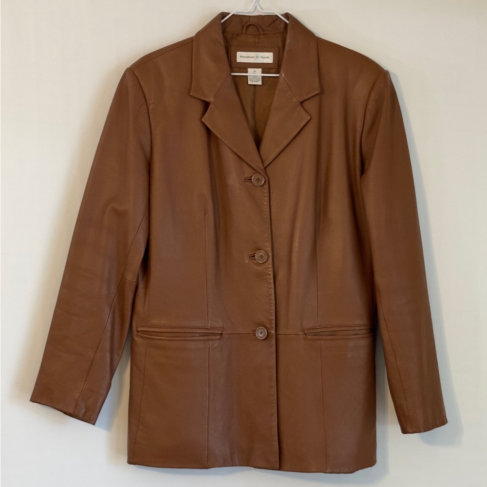 Vintage Preston & York Tan/Brown Caramel Lambskin Women's Blazer Coat Jacket Med